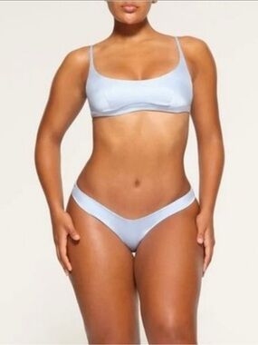 SKIMS Bridal Silk Low Rise Bikini in Glacier. Size XS.